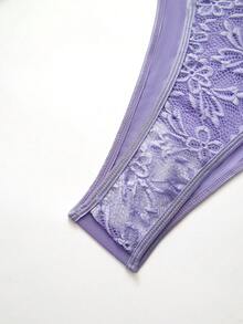 女士撞色蕾丝镂空性感吊带内衣套装 - 紫丁香色 - 查看 5