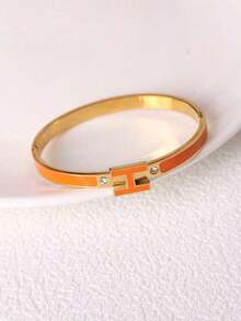 1pc 18K Gold Plated H Letter Bracelet, Luxury Fashion Accessory, Best, Thanksgiving, Birthday, Valentine's Day, Self-Wear Or - 橘色 - 查看 4