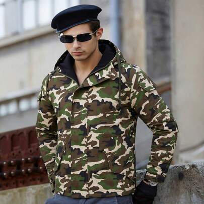 Men's Camouflage Hooded Casual Versatile Daily Wear Long Sleeve Workwear