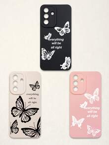 Funda de teléfono suave con protección de lente, 3 piezas con estampado de mariposa y letra, mariposa + estampado de eslogan "Todo estará bien", compatible con iPhone y Galaxy - Multicolor - Ver 12