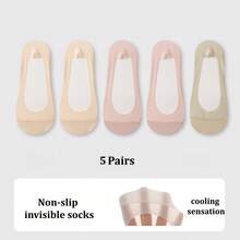 1/3/5双装春夏冰丝船袜，女士防滑，防后跟滑脱，隐形袜，薄款低帮袜，透气凉爽袜 - 彩色 - 查看 23