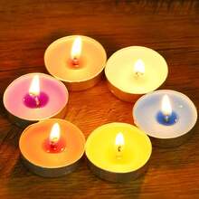 Unscented Tea Light Candles 50 Pack | 4 Hours, White, Smokeless, Dripless Small Votive Paraffin Tealights | Long-Lasting For Home, Weddings, Events, Emergencies | Mini Candles Bulk - Multi-colored Candles - View 6