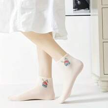 5 đôi tất ngắn cổ chân in hình quả anh đào và thỏ dễ thương dành cho nữ, tất ngắn màu hồng ngọt ngào, thích hợp mặc hàng ngày. - Nhiều màu - Xem 9