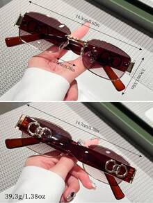 1pc Vintage Rectangular Frame Decorative Fashion Glasses, Women's Fashion Y2K UV Protection Beach Travel Party Gift, Suitable For Daily Wear - 酒紅色 - 查看 4