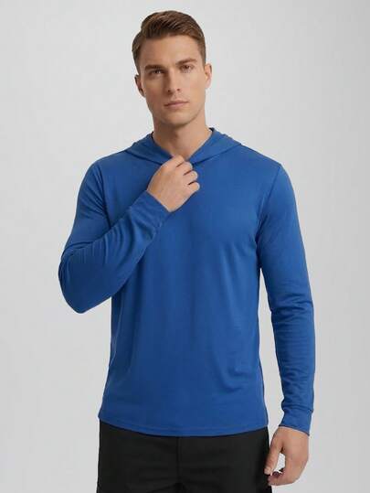 CZRLHYT Men's Long Sleeve Tech Hoodie, Athletic Fishing Gear, Lightweight Hooded Water-Ready Swimwear For Running, Hiking, And Outdoor Activities