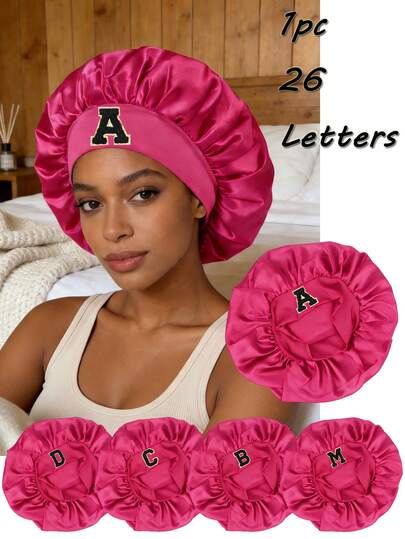 1 pieza Gorro de pelo con letra personalizada A-Z tipo medusa, unisex, de satén suave para dormir, gorro de noche cómodo para protección del cabello, gorro de satén transpirable preferido para el cuidado del cabello y el sueño reparador