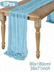 1/2/5pcs Light Blue Gauze Table Runner, Bohemian Style Tablecloth, 90*180cm Long Gauze Tablecloth, Suitable For Baby Shower Party, Birthday Party Decoration, Baby Party Decoration, Tabletop Decor, Baby Shower Decoration, Dining Table Decor, Wedding Decoration, Bridal Shower Supplies, Home Decor, Chair Decor, Vanity Decor, Spring Party Supplies - Light Blue - View 9
