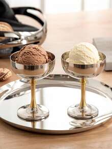 1个不锈钢冰淇淋杯，银色花形奶油容器，甜点杯，高脚杯和水果盘，适合派对和婚礼 - 銀色 - 查看 7