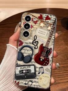 1个卡带吉他心形音乐符号透明软手机壳，兼容三星Galaxy A04e/12/A13/A14/A34/A50/A52/A53/A54/S21/S22/S23/S24/S25/S25Ultra - 無色 - 查看 4