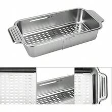 Giá phơi chén đĩa bằng thép không gỉ có thể điều chỉnh, tay đỡ mở rộng, thích hợp để phơi rau củ quả (Màu bạc) - Một giỏ thoát nước - Xem 3