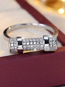 1pc Luxury Fully Paved Cylindrical Ring, Niche Design Delicate Band, Versatile Commuting Accessory - Ring - View 11