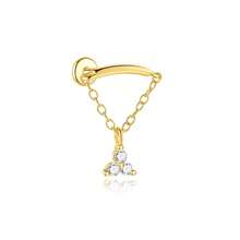 1pc 925 Sterling Silver Flat Back Ear Cuff Earring With Chain & Diamond Stud Earring, Ear Cartilage Earring, Ear Lobe Earring, Ear Cuff Earring For Women, Gift - Gold - View 22