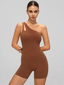 MASKERT High Elasticity Women's Fashionable Slim Fit Sleeveless Yoga Fitness Comfortable Jumpsuit Sports - Chocolate Brown - View 5