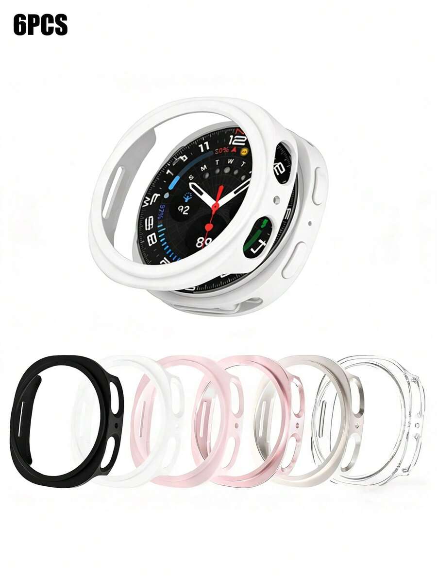 6件套男女通用时尚舒适防摔PC镂空保护壳，兼容三星Galaxy Watch 40mm/44mm，兼容三星Galaxy Watch 8，智能手表保护壳配件防震保护套