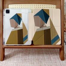 1 件装美学几何抽象印花 3+Y 折叠多角度磁吸支架平板电脑保护套，带笔槽和自动休眠/唤醒功能，兼容 iPad Pro/Air、三星、小米 Pad 5/6/21 - 彩色 - 查看 6