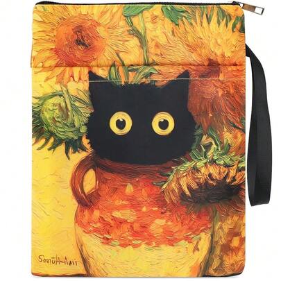 Sleeve For Paperbacks - Black Cat Books Covers Protector With Zipper Waterproof Painting Library Reading Accessories Bookish Pouch Christmas New Year Gift For Bookworm Reader Student