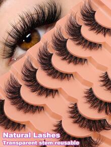 NAIJEMA 7 Pairs 5D Faux Mink Eyelashes, Handmade Wispy Fluffy Cat Eye Strip Lashes, Natural Realistic For Daily Wear & Party Dramatic Look, Reusable Lightweight Vegan Fake Lashes - View 1