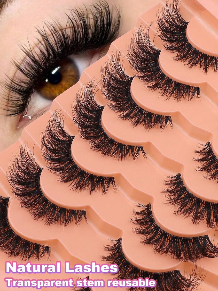 NAIJEMA 7 Pairs 5D Faux Mink Eyelashes, Handmade Wispy Fluffy Cat Eye Strip Lashes, Natural Realistic For Daily Wear & Party Dramatic Look, Reusable Lightweight Vegan Fake Lashes - View 1