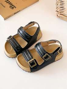 1 đôi dép xăng đan trẻ em unisex dễ thương, thời trang, đa năng, đế mềm chống trượt, thích hợp cho bé đi du lịch, đi biển, mùa hè. - màu đen - Xem 1