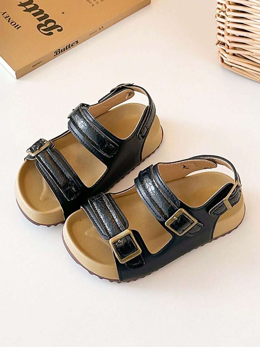 1 đôi dép xăng đan trẻ em unisex dễ thương, thời trang, đa năng, đế mềm chống trượt, thích hợp cho bé đi du lịch, đi biển, mùa hè. - màu đen - Xem 1