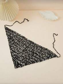 1 chiếc khăn trùm đầu tam giác móc len đính sequin rỗng thời trang dành cho nữ, thích hợp cho trang phục hàng ngày vào mùa xuân, hè và thu. - A - Xem 7