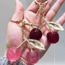 1pc Unique Shiny Cherry Shaped Pendant, New Cherry Crystal Pendant, Keychain Pendant, Cherry Decor Keychain With Clasp, Shiny Resin Product, Suitable As Bag Accessory, Suitable For Women Handbag - Red - View 7