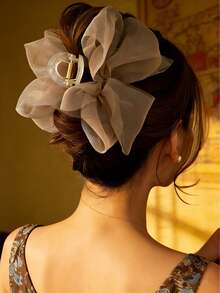 1pc Fashion Women's Mesh Material Elegant Bowknot Hair Claw Clip, Romantic Voluminous Hairstyle Without Any Restraint, Suitable For Washing Face, Makeup, Outfit Matching, Gift, Beach Vacation, Dating, Commuting, Practical & Useful! - Multicolor - View 3