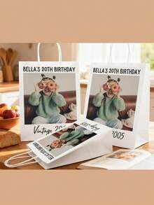 1pc Customized Photo Birthday Gift Bag, Customized Event Soft Gift Bag, Birthday Celebration Soft Paper Bag, Customized Text Party Gift Bag, Birthday Paper Bag - Multicolor - View 6
