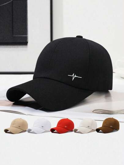 1 Pieza Gorra de béisbol ajustable con estampado de línea de latido del corazón minimalista casual para hombres, adecuada para uso diario y al aire libre