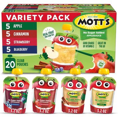  Mott's Cinnamon Applesauce, 3.2 Oz Clear Pouches, 20 Pack