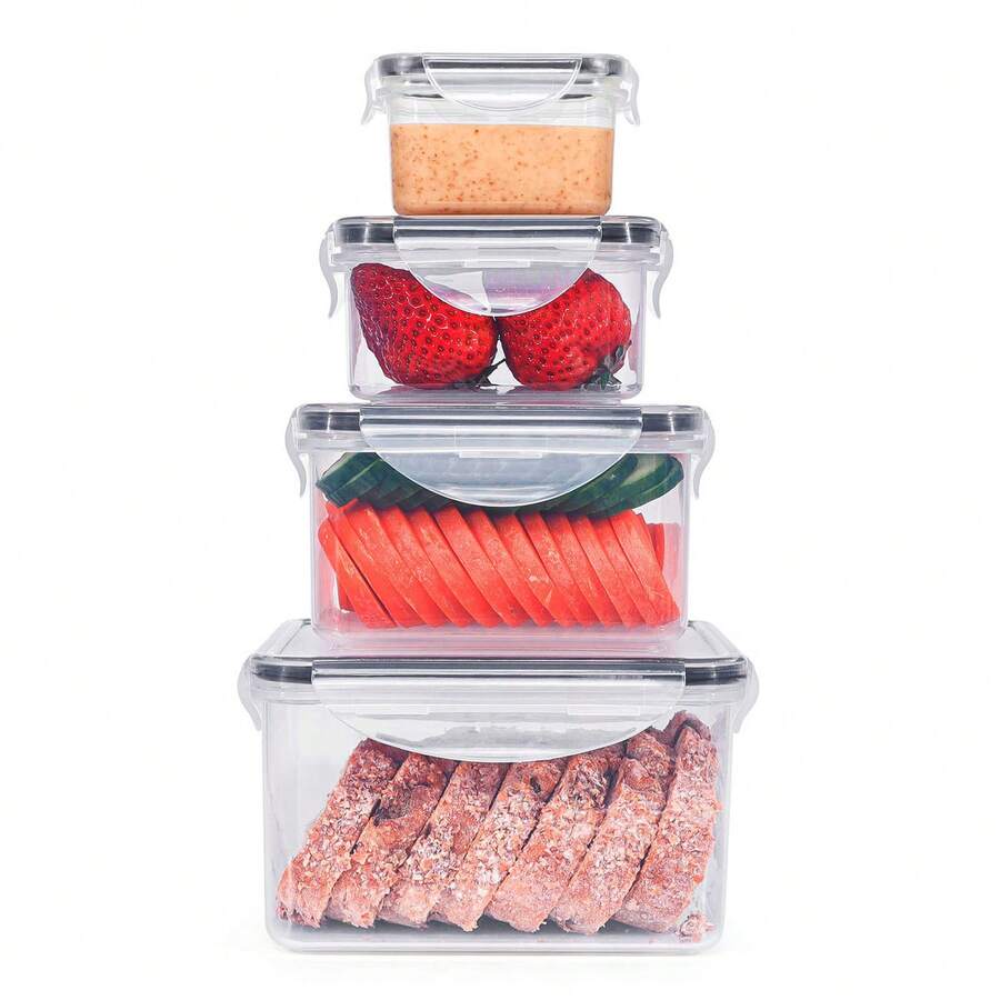 Caperci 4个带盖密封食品储物盒 - 100% 防漏,塑料餐食准备容器,适用于厨房收纳整理,可用于洗碗机、微波炉和冰箱。 - 透明色 - 查看 1