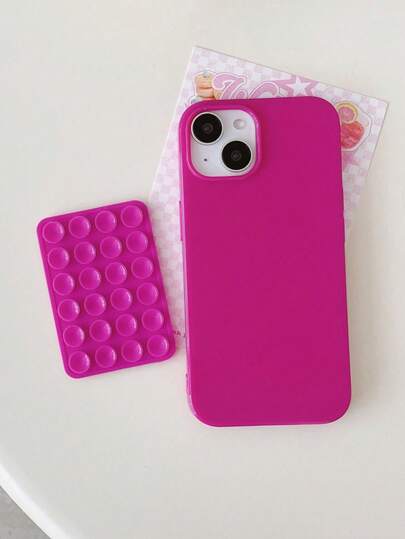 1个亮粉色光滑手机壳 + 1个亮粉色吸盘，创意吸盘手机壳，亮粉色亮面手机壳，背面采用矩阵式吸盘设计，吸睛时尚。材质柔软亲肤，提供日常使用的全面保护。吸盘可吸附在光滑表面，解放双手，方便观看视频和进行视频通话。实用自用，也是馈赠佳品。吸盘手机壳，创意手机壳，粘性手机壳，亲肤手机壳，防摔手机壳，简约手机壳，适用于 17 Pro Max/ 17/ 17 Pro