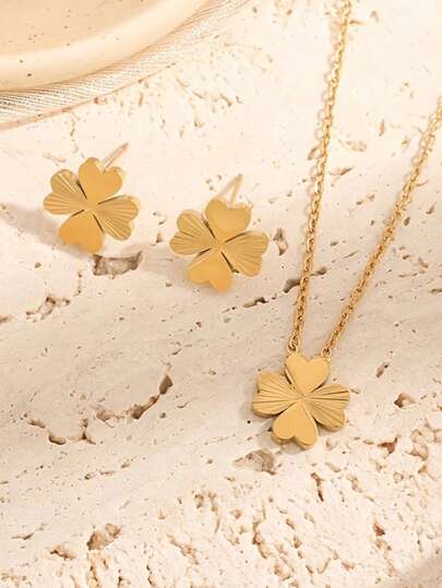 3pcs Durable Stainless Steel Jewelry Set For Women, Vintage Luxury Clover Lucky Jewelry Suitable For Gifts To Friends, Mother's Day Gifts