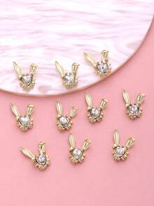 10pcs Gold Heart Rabbit Nail Art Decorations, Metal Nail Jewelry, Nail Stickers, DIY Nail Art Decor, Women/Girls Metal Nail Accessories, Nail Supplies, Nail Gems - Multicolor - View 2