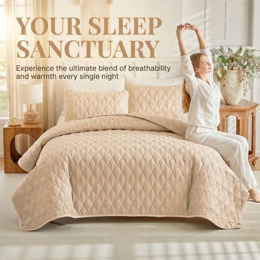 Conjunto de cama acolchoada de 3 peças, incluindo capa de edredom, lençol de cima e fronha. Macia e respirável, ideal para todas as estações. Edredom acolchoado minimalista, leve e perfeito para o verão. Cobertor acolchoado para decoração de quarto. Lavável à máquina, ideal para uso doméstico e em dormitórios.