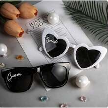 2pcs/Set Wedding Decorations Bride/Groom Black And White Party Glasses Set Bride To Be Wedding Engagement Honeymoon Travel Wife Gift Outdoor Wedding Bachelorette Party Bridal Shower - 黑與白 - 查看 3