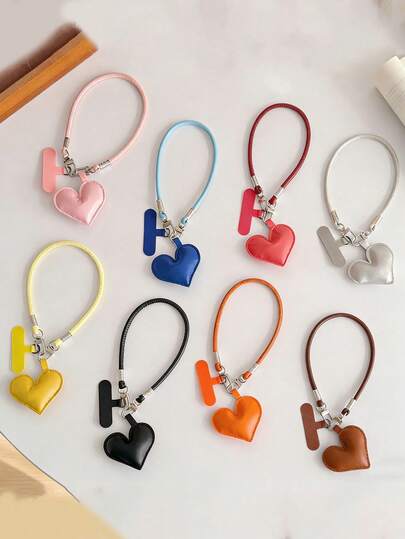 1件创意INS风真皮心形手机挂绳，腕带防丢便携挂链，心形钥匙扣，情侣/背包装饰，百搭时尚礼物