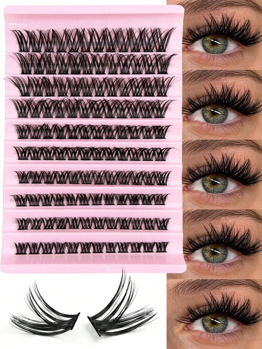 120pcs D Curl Cluster Lashes DIY Eyelash Extension Fluffy Individual Clusters 8-16MM Mixed Reusable Russian Cluster Eyelash Extensions At Home For Valentine's Day And Other Festivals