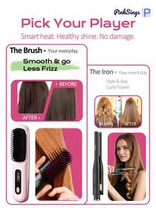 PinkSings 无绳直发梳，带液晶显示屏，温度可调，便携式迷你直发器，旅行必备，负离子热风梳，女士造型工具，防烫伤，陶瓷涂层 - 黑色 - 查看 9