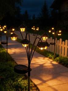 1pc Outdoor Solar Powered Retro Palace Lantern, 6 Warm LED Lights, Pathway Lighting, Garden Decor, Classical Ambiance, Suitable For Villa, Yard, Corridor, Holiday Party, Solar Charging, Chinese Palace Style Outdoor Lamp - Solar Lights - View 6