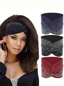 1pc Rhinestone Bohemian Headband, Yoga Sports Elastic Headscarf, Workout Wide Non-Slip Hair Accessory - A - View 1