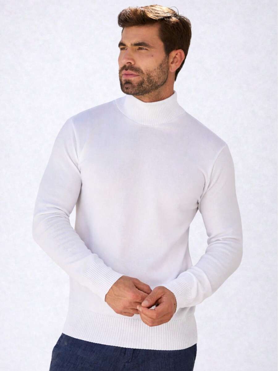 Baronesa Tricot Cacharrel Men's Cold Weather Blouse High Neck Knitting - White - View 1