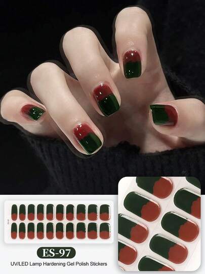 Tiras de uñas de gel curadas, base transparente, 20 piezas de envolturas de uñas de gel, pegatinas, se requiere luz UV, calidad de salón, de larga duración, ES20 Envío directo al por mayor de libros rojos del mismo estilo, pegatinas de uñas para las yemas de los dedos