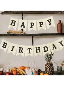 生日快乐 米色亚麻双尾三角旗，简约风格生日派对装饰横幅，适合宝宝一周岁生日、儿童及成人派对、户外露营、居家、店铺、社交媒体拍照背景，亚麻质感三角旗 - 生日快樂 - 查看 4