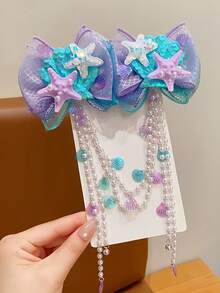 2 pezzi/set Fermagli per capelli a forma di conchiglia di sirena carina - Fermagli per capelli con catena a perle a forma di stella, accessori per capelli in stile dolce Y2K per ragazze - Multicolore - Visualizzare 10