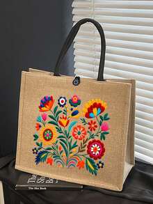 Conjunto de bolso bohemio con estampado floral, conjunto de bolso y cartera de mujer, decoración minimalista, estilo de impresión mexicana que incluye bolso de tela y monedero, bolso de mujer de gran capacidad con estilo de arte de Europa del Este, bolsa de almacenamiento de cosméticos, bolso de tela grande de capacidad minimalista, bolsa de compras casual portátil, bolsa de compras multifuncional. Pequeño regalo de intercambio para la escuela, campus y viajes, Ramadán, Día de la Madre, Día de San Valentín - Multicolor - Ver 4