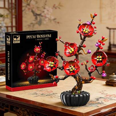 450/451/503/599pcs Flower Bouquet Building Block Set, Plant Collection Series Building Toy, Traveler's Palm, Plum Blossom, Hibiscus, Chrysanthemum And Vase, Adult Women Birthday Gift, Valentine's Day, Women's Day Gift, Valentine's Day Party