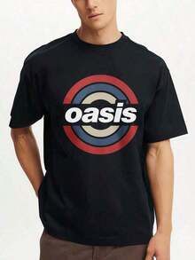 Oasis Logo Target Design Print Printed Premium T-Shirts Summer Short Sleeve Tees Casual Tops - Black - View 8