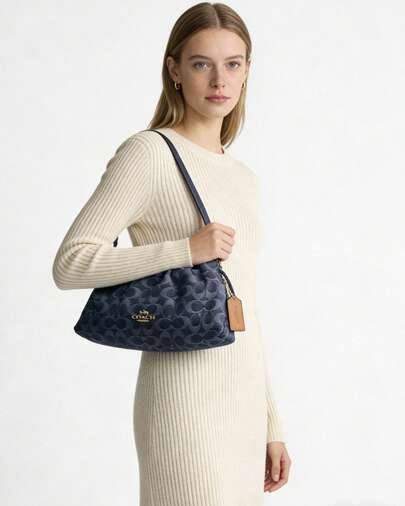 Coach Faye 38 Shoulder Bag For Women Denim Crossbody Hobo Bag Casual Lightweight Handbag For Work Travel