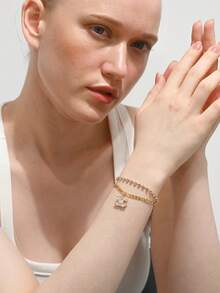 2pcs Fashionable & Elegant Rhinestone Chain With Cubic Zirconia Pendant Bracelet, Suitable For Women's Daily Wear, Holiday Gift (LADYCOCO New Product) - Multicolor - View 3